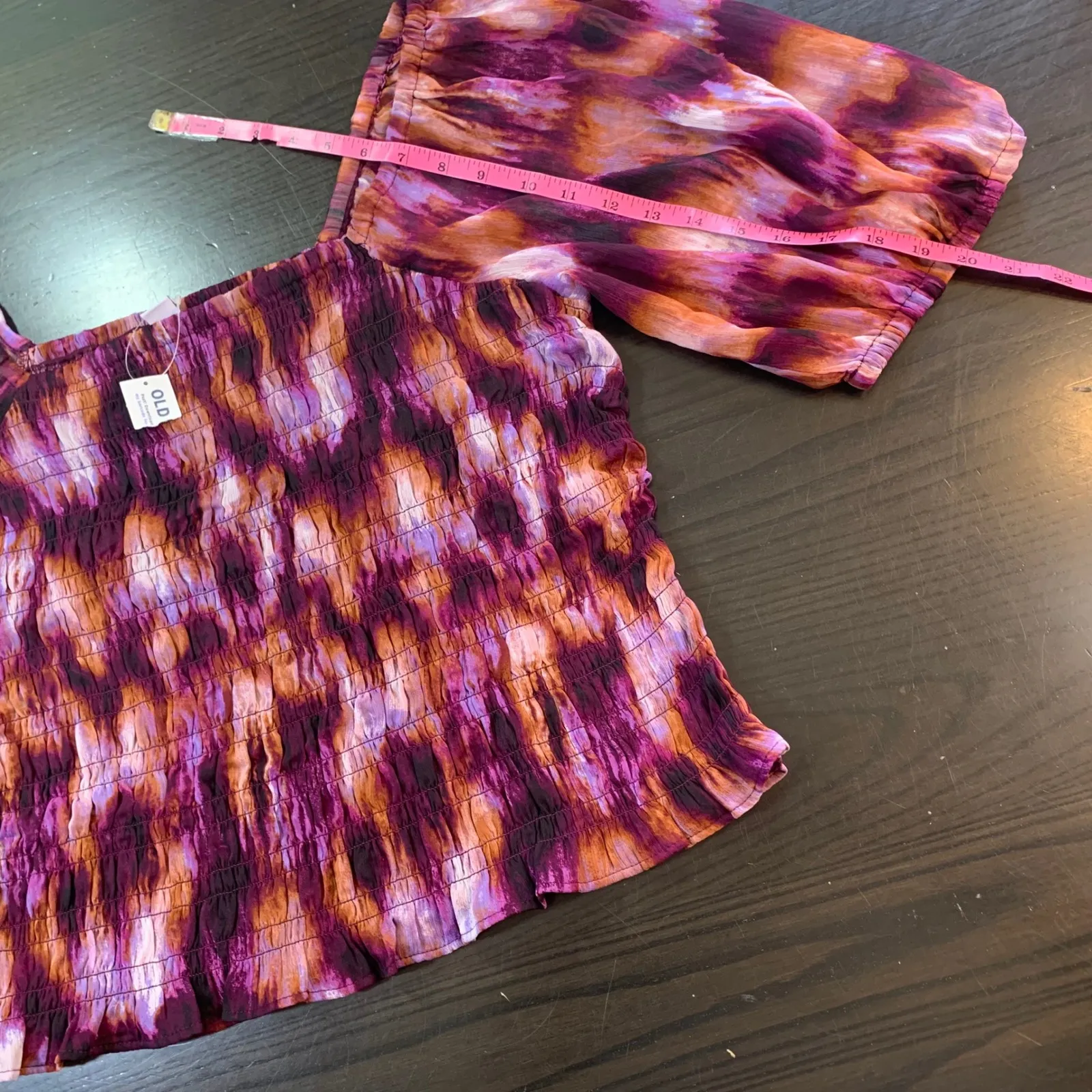 Old Navy Womens XL Purple Smocked Sheer Tie Dye Puff Sleeve Square‎ Neck Top - Image 13