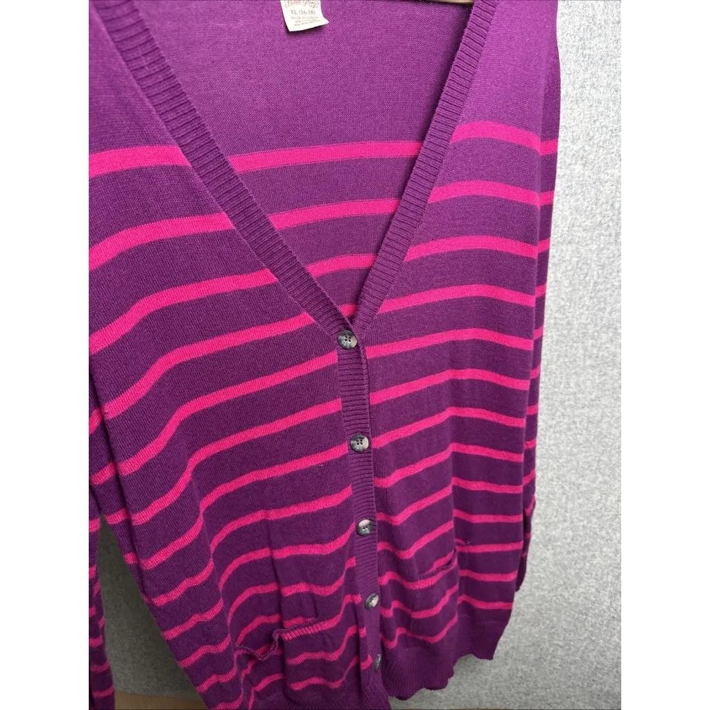 Faded Glory XL Women Cardigan Sweater Pink Striped Lightweight Long Sleeve Vneck - Image 11
