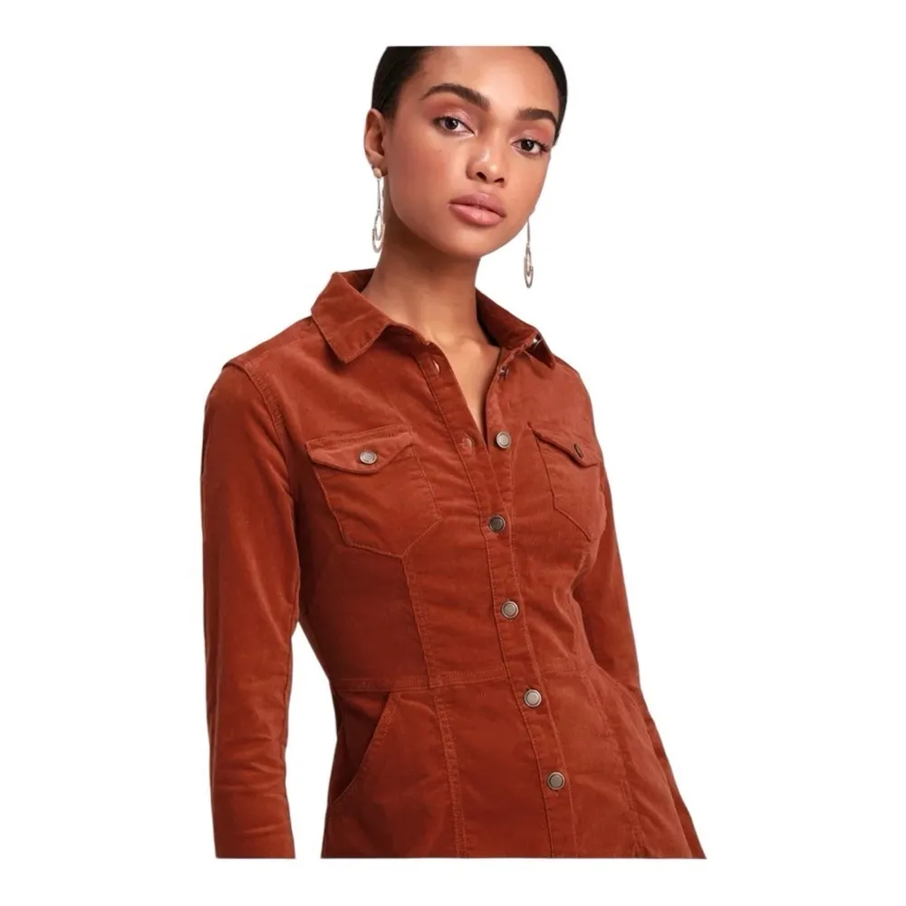 Free People Dynomite Burnt Orange Corduroy Long Sleeve Dress size SP - Image 6