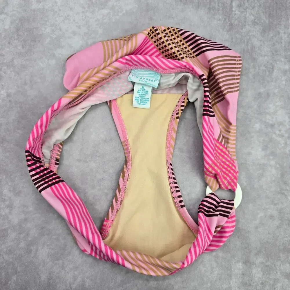 Kim Rogers Pink Brown Stripe Medium Bikini Bottom Swimwear - Image 7