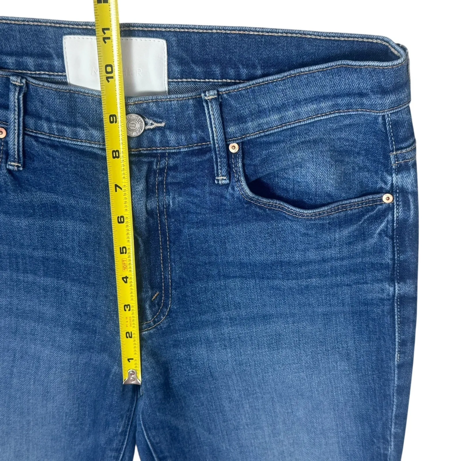 Mother Superior The Weekender Flare Leg Jeans Mid Rise Blue Denim Capsule 29 - Image 11