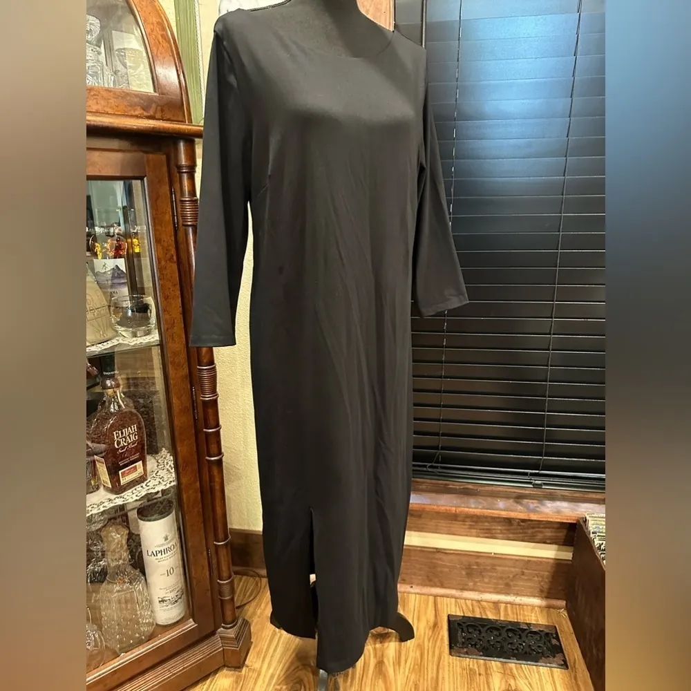 Tahari Navy Knit Stretch Long Sleeve Turtleneck Midi Dress Size 14 - Image 2