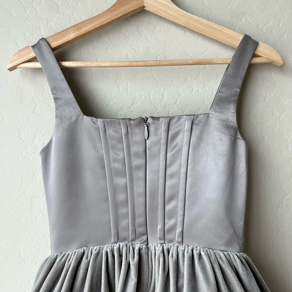 Staud Dress Landscape Silver Square Neck Corset Velvet Satin Mini Dress‎ Size 0 - Image 8