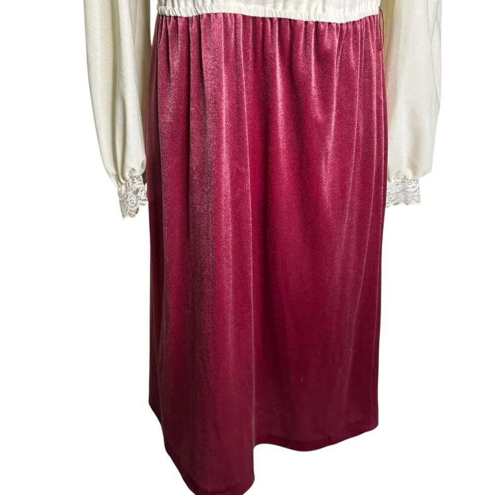 Vintage 70s Jerri Gee Lace Velvet Dress Sz Small Deadstock Small Pearl Button Pink - Image 3