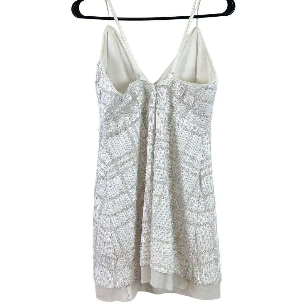 X by NBD 3 AM in LA Embellished Sequin V-Neck Mini Slip Dress Ivory Size Medium - Image 6