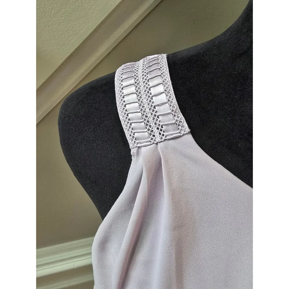 Womens Blouse Top Pink Solid Lined Layered Trim Breathable One Shoulder Off SM - Image 5