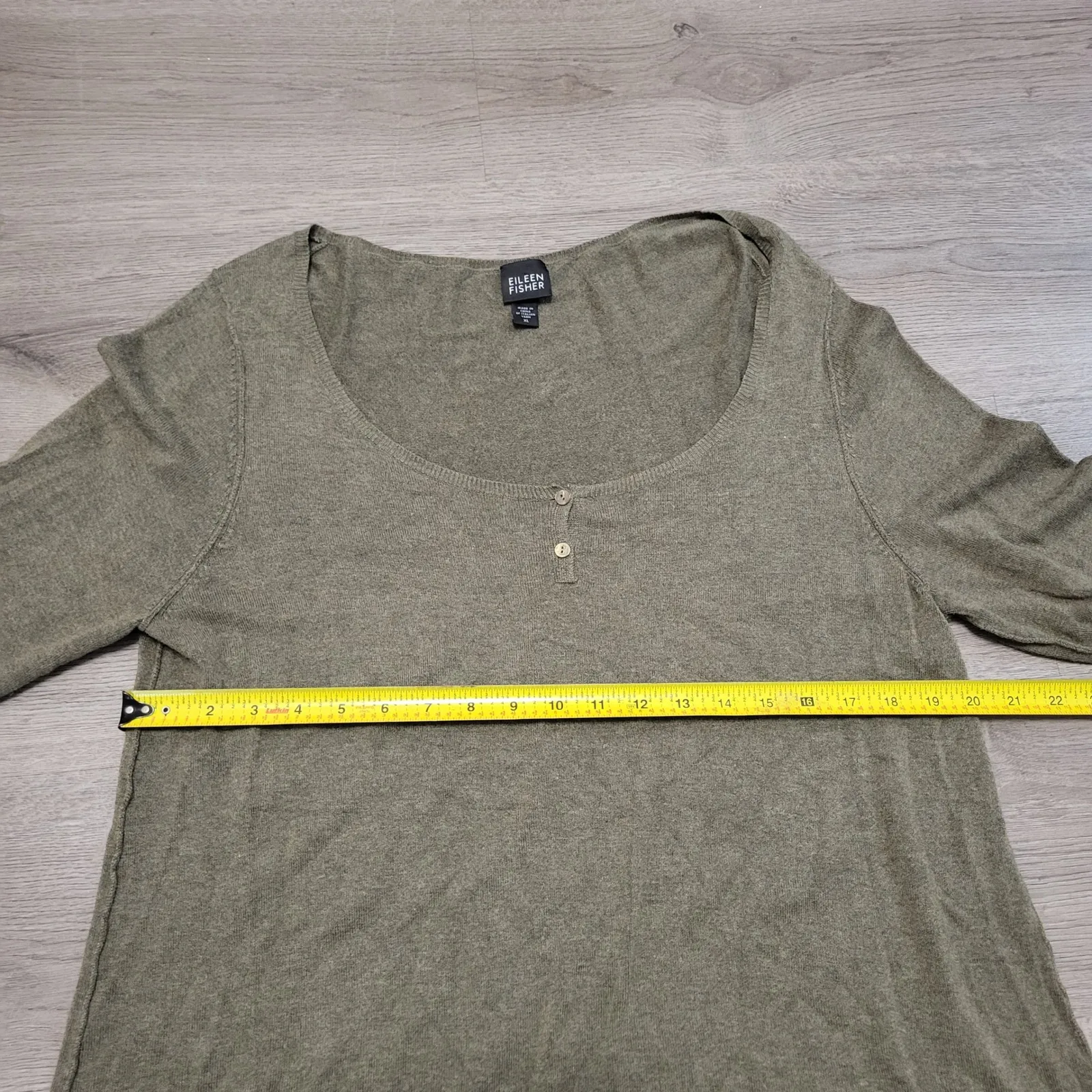Eileen Fisher Olive Green Long Sleeve Henley Button Neck Knit Top Women size XL - Image 5