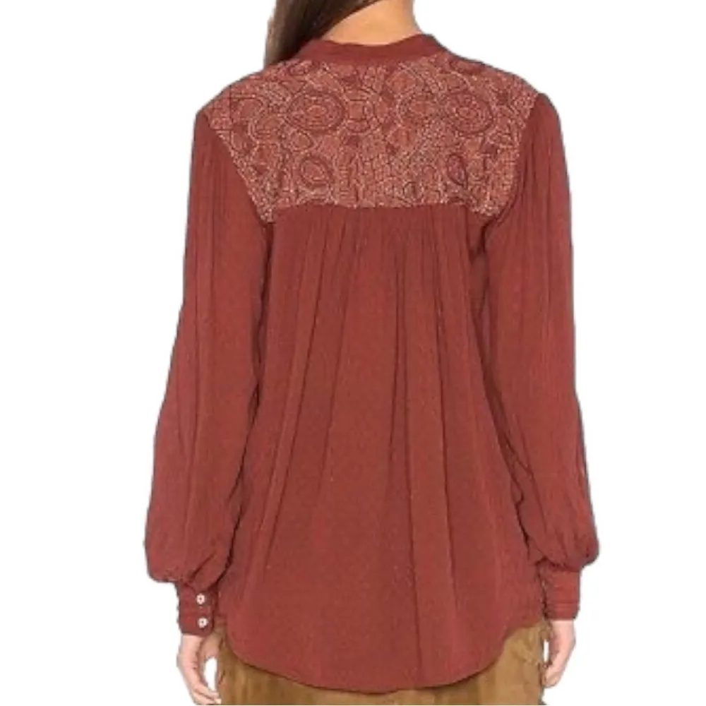 Free People Women’s Size XS Red Embroidered Canyon Rose Button Up Shirt - Image 5