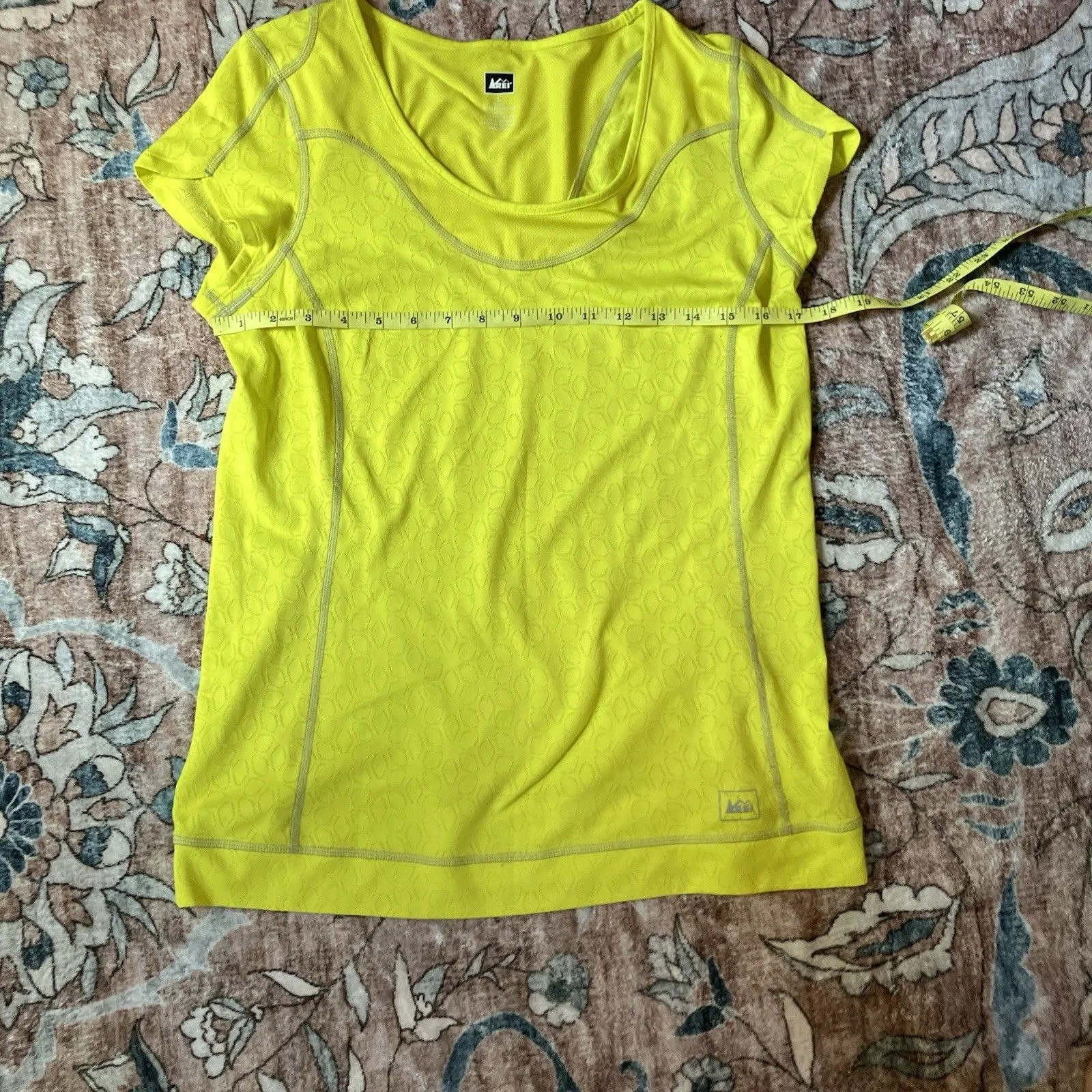 REI Shirt Womens Large Short Sleeve Lightweight Neon Yellow Stretch - Image 7