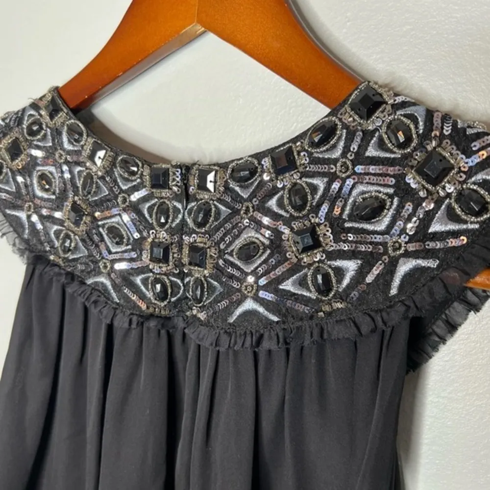 Alice + Olivia Black Beaded Neckline Cocktail trapeze Dress Sleeveless sz small - Image 6