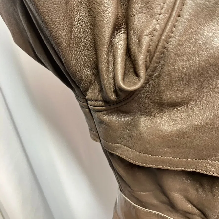 Bebe‎ Leather Brown Belted Trench Coat Womens Medium 70's Spring Steampunk - Image 9