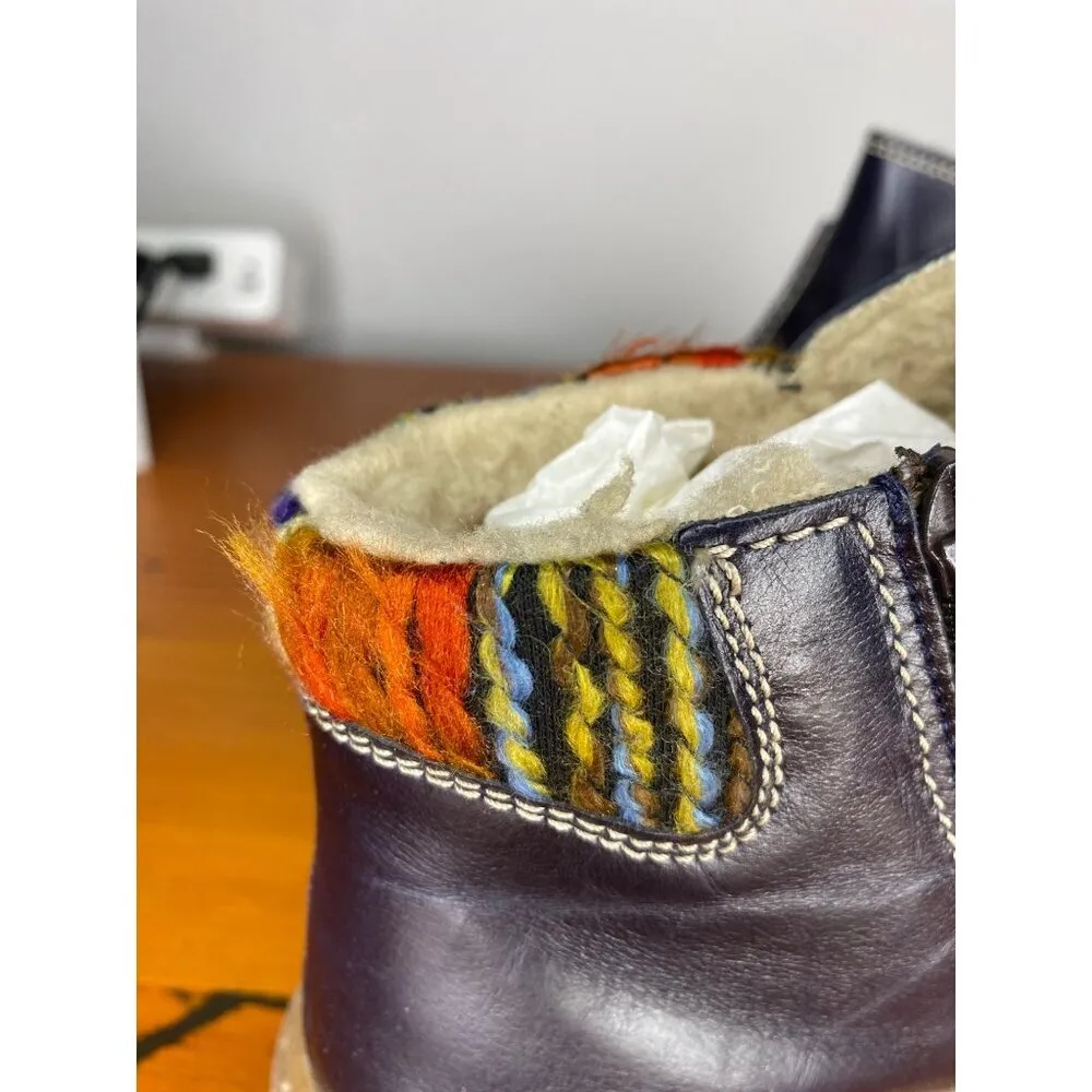 Josef Seibel Maren 07 Blue Leather Ankle Boots With Sherpa Lining & Multi - Image 7