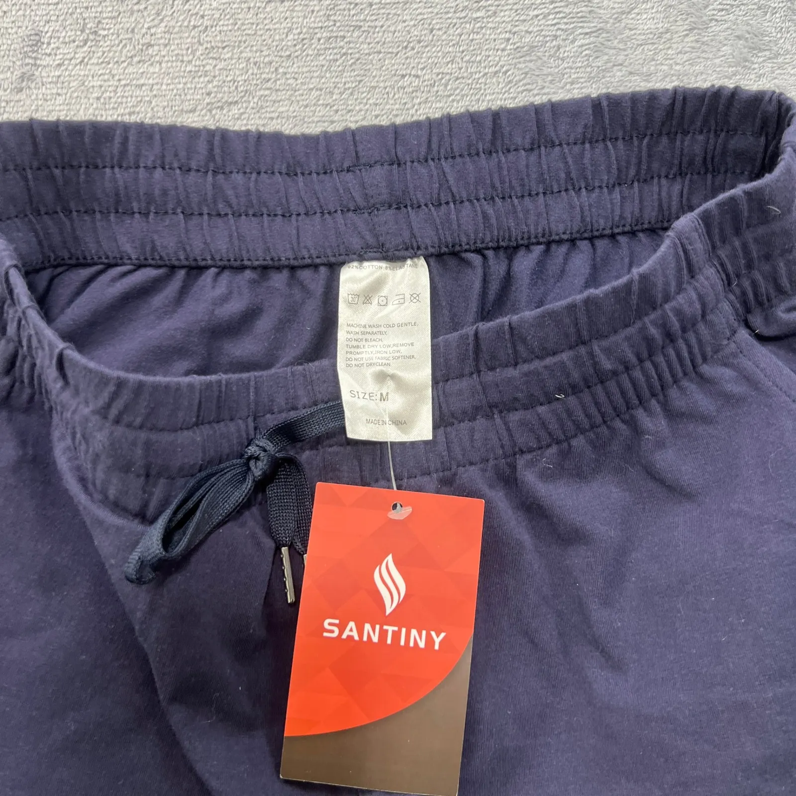 Santiny Lounge‎ Pants Drawstring Knit Casual Cropped Blue Size Medium - Image 3
