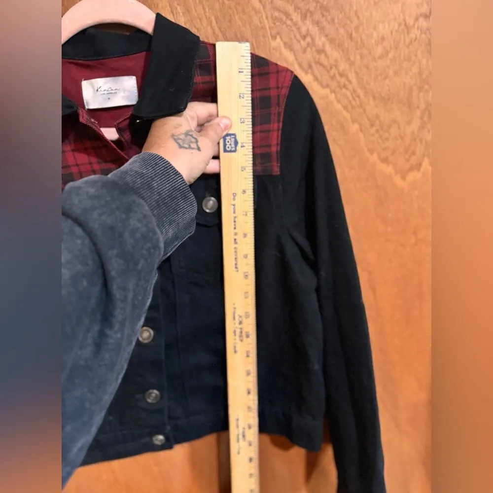 Kancan Red and‎ Black Buffalo Plaid Denim Jacket Size M - Image 9