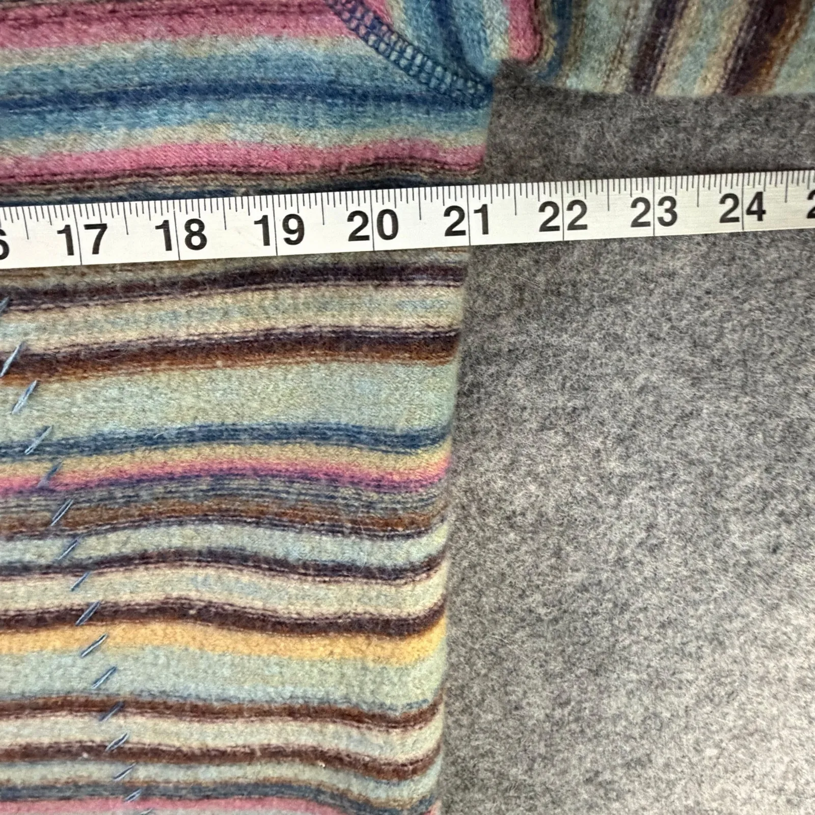 Vintage CLC Wool Sweater Jacket M Rainbow Stripe Shawl Collar Eclectic Boho Blue Size M - Image 7