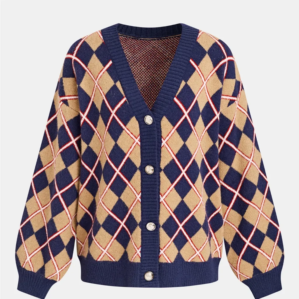 Cupshe The Varsity Vibes Argyle Cardigan New with Tags - Image 4