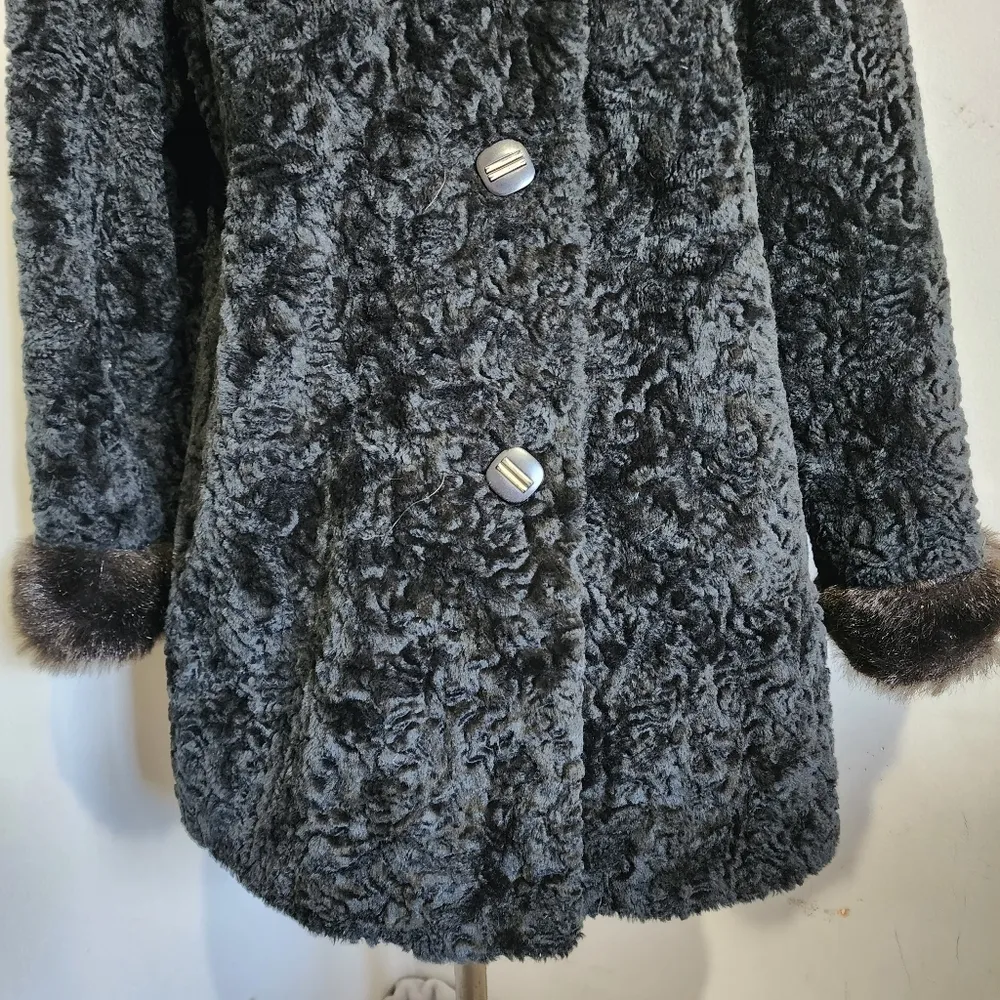 Vintage Ethel Pear Persian Lamb Faux Fur Coat Black Size L - Image 3
