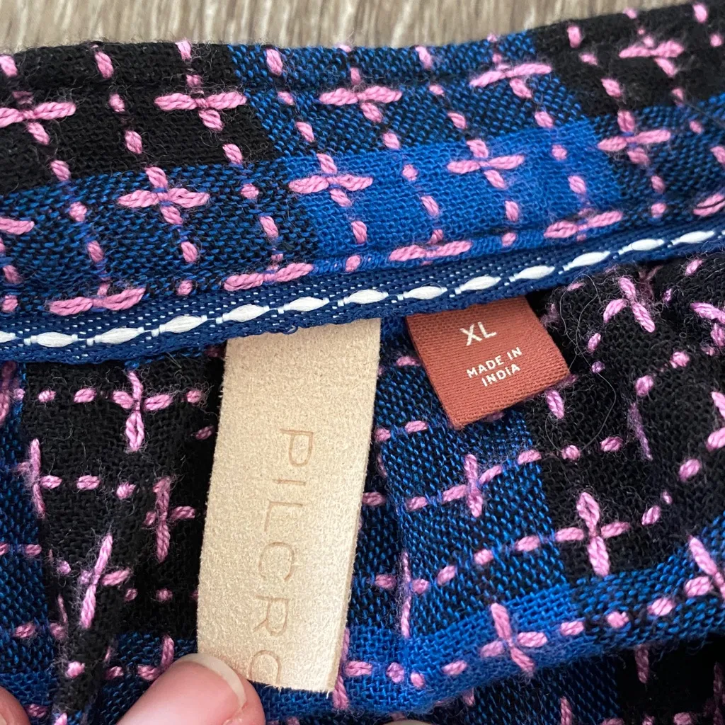 Anthropologie Pilcro long sleeve button down western shirt top blue pink XL - Image 8