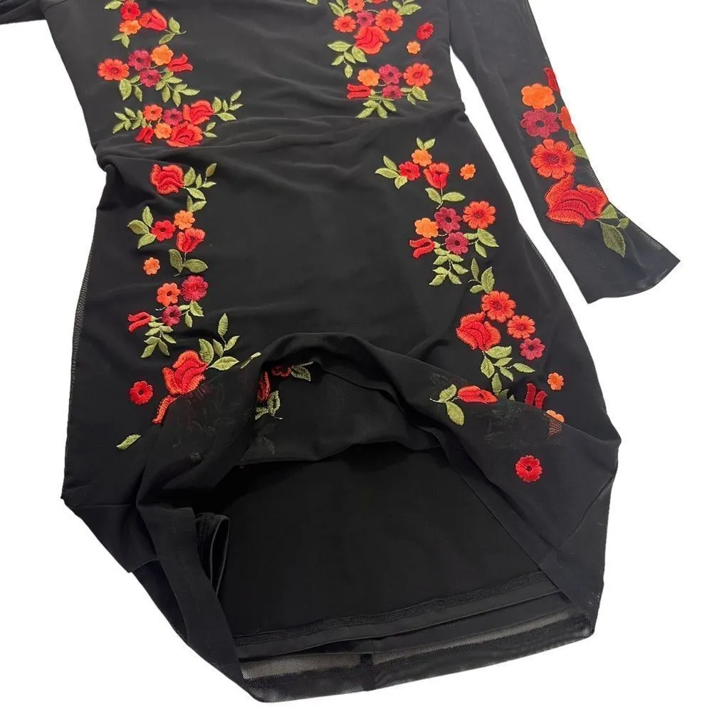 Bebe Mock Neck Floral Embroidered Mesh Dress - Image 4