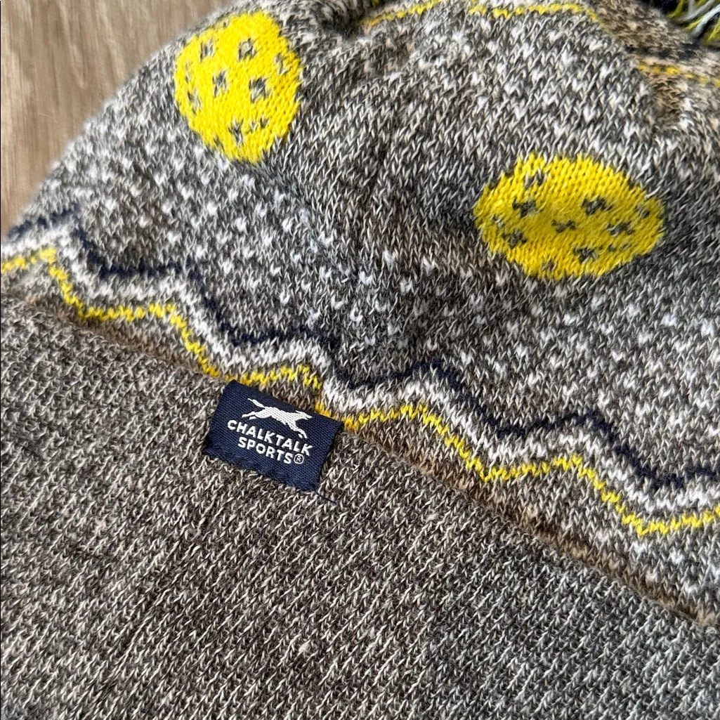 Cozy chalk talk Embroidered Pickleball Gray and Yellow Pom - Image 2