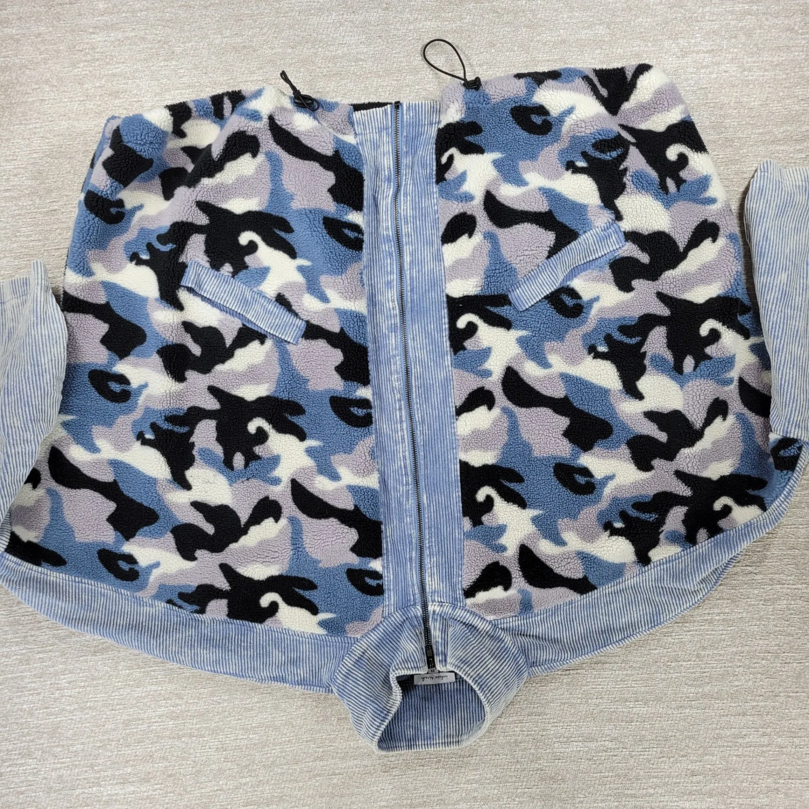 White Birch  Blue Camo Corduroy Jacket 2X Dolman Sleeve Full Zip - Image 6