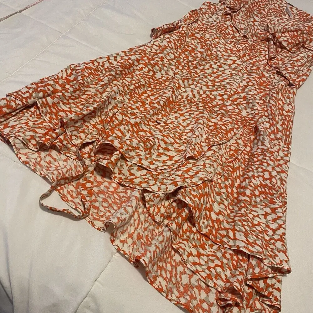 Free People French Quarter Mini Orange Print Dress Shortsleeved XS Flutter Sleep - Image 3