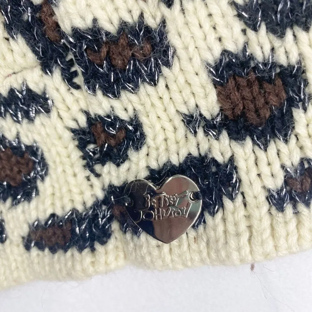 Betsey Johnson Animal Print Crocheted Cowl Neck Scarf Infinity Heart Charm - Image 4