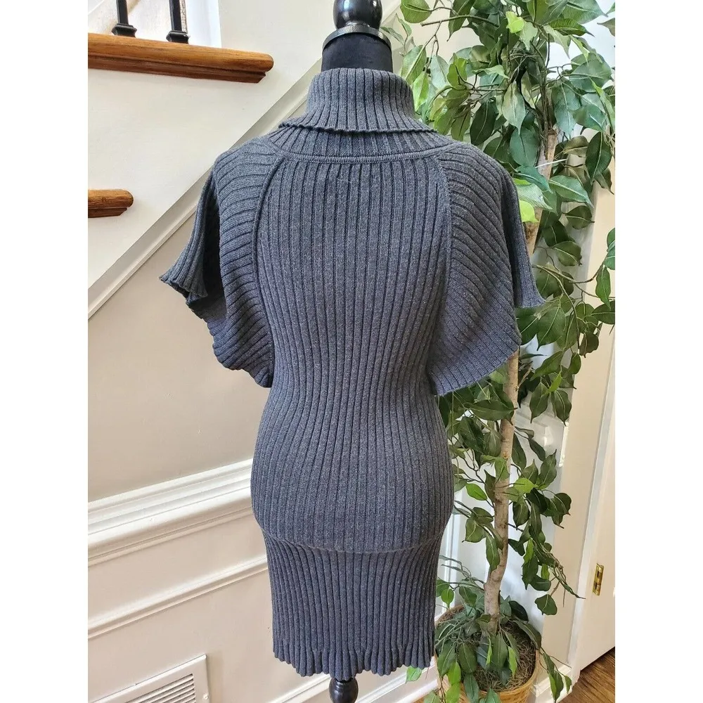Calvin Klein Women's Gray Acrylic High Neck Short Sleeve Knee Length Dress Small - Image 6