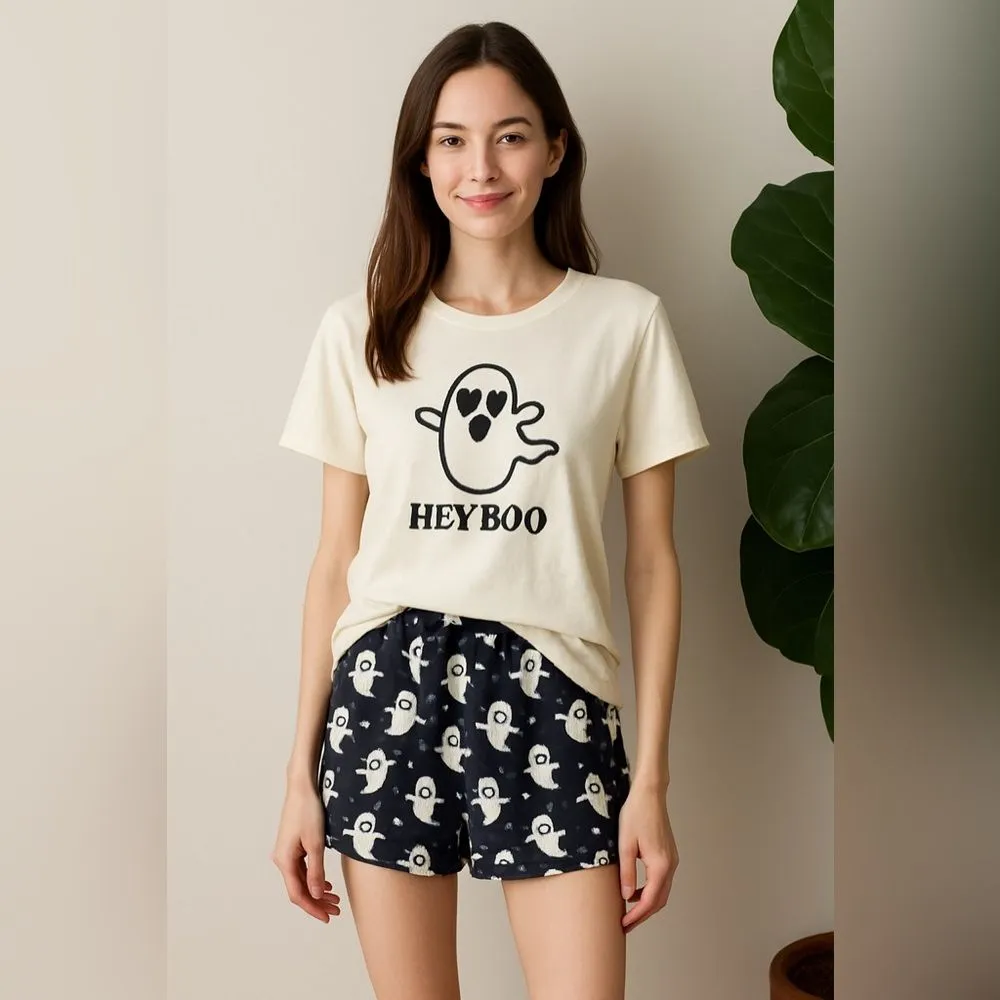 Forever 21 Halloween Pajamas ‘Hey Boo’ Ghost Shorts and Short Sleeve T-Shirt Set - Image 6