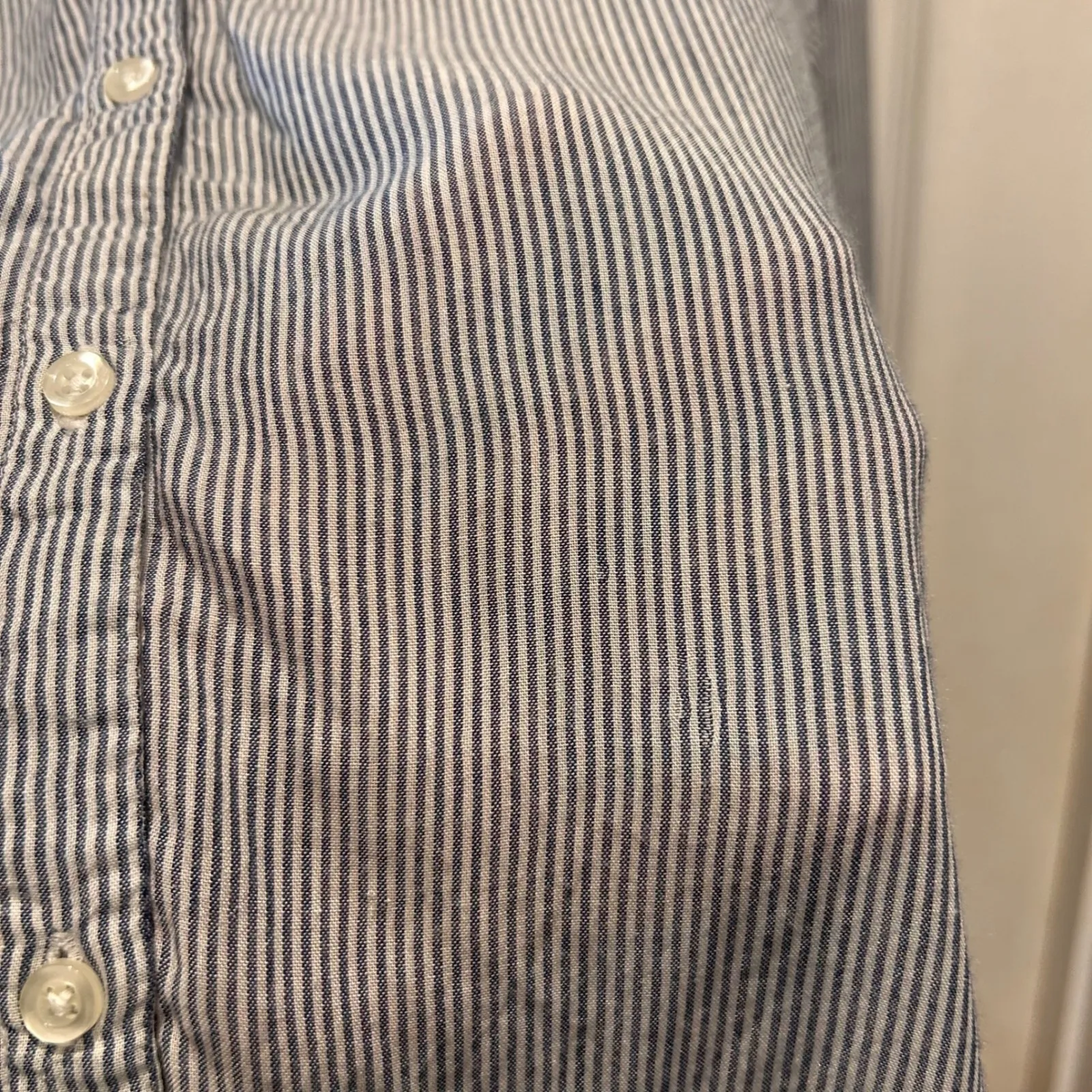 Kensie Jeans Women's Large Striped Button Down Shirt Long Sleeve Modal Lagenlook Blue - Image 7