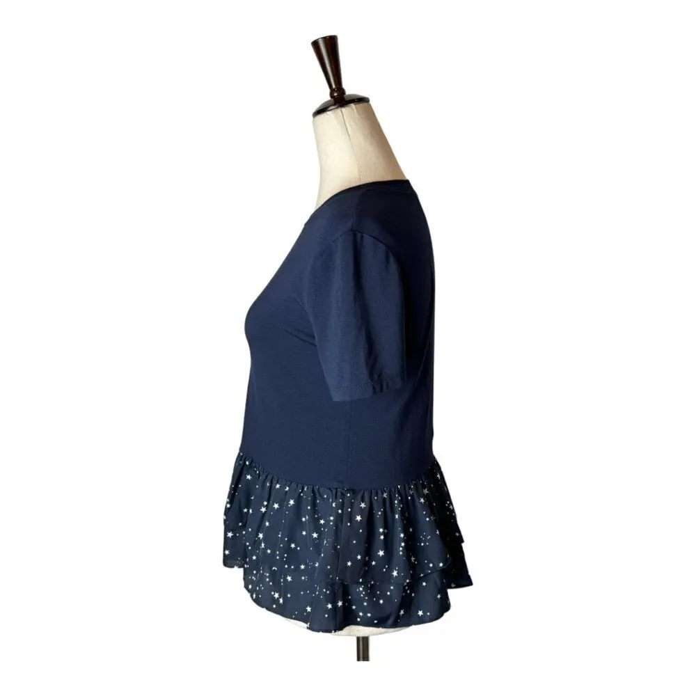 Kate Spade New York Broome Street Navy Blue‎ Night Sky Ruffled Peplum Tee XXS - Image 7