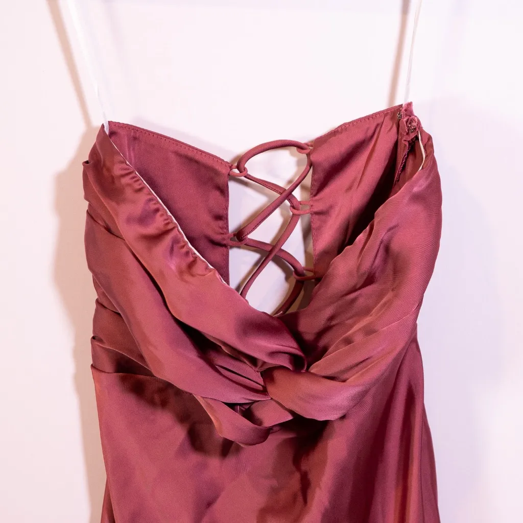 New Hello Molly Your Warmth Twist Bodice Strapless Midi Satin Slip Dress Rose 6 - Image 2