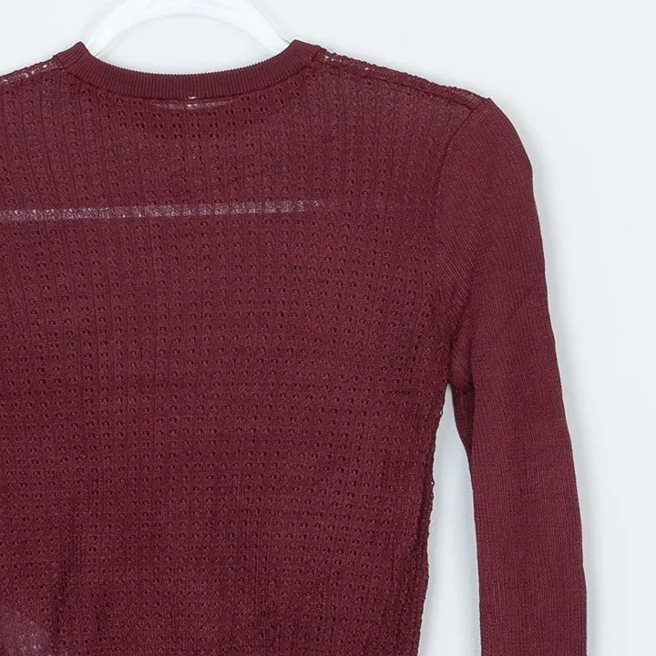 NWT Free People Open Knit Ribbed Cropped Long Sleeve Sweater XS Red Fairy Grunge - Image 7