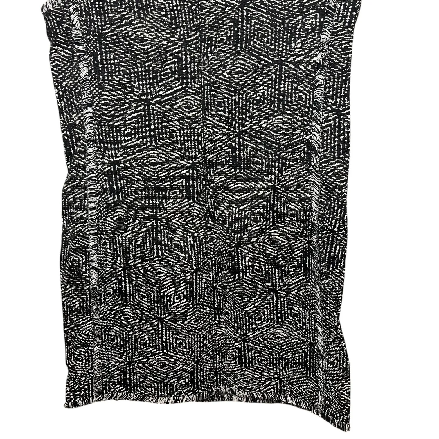 Banana Republic Black White Geo Tweed Sleeveless Shift Dress Fringe Trim Sz 6 - Image 8