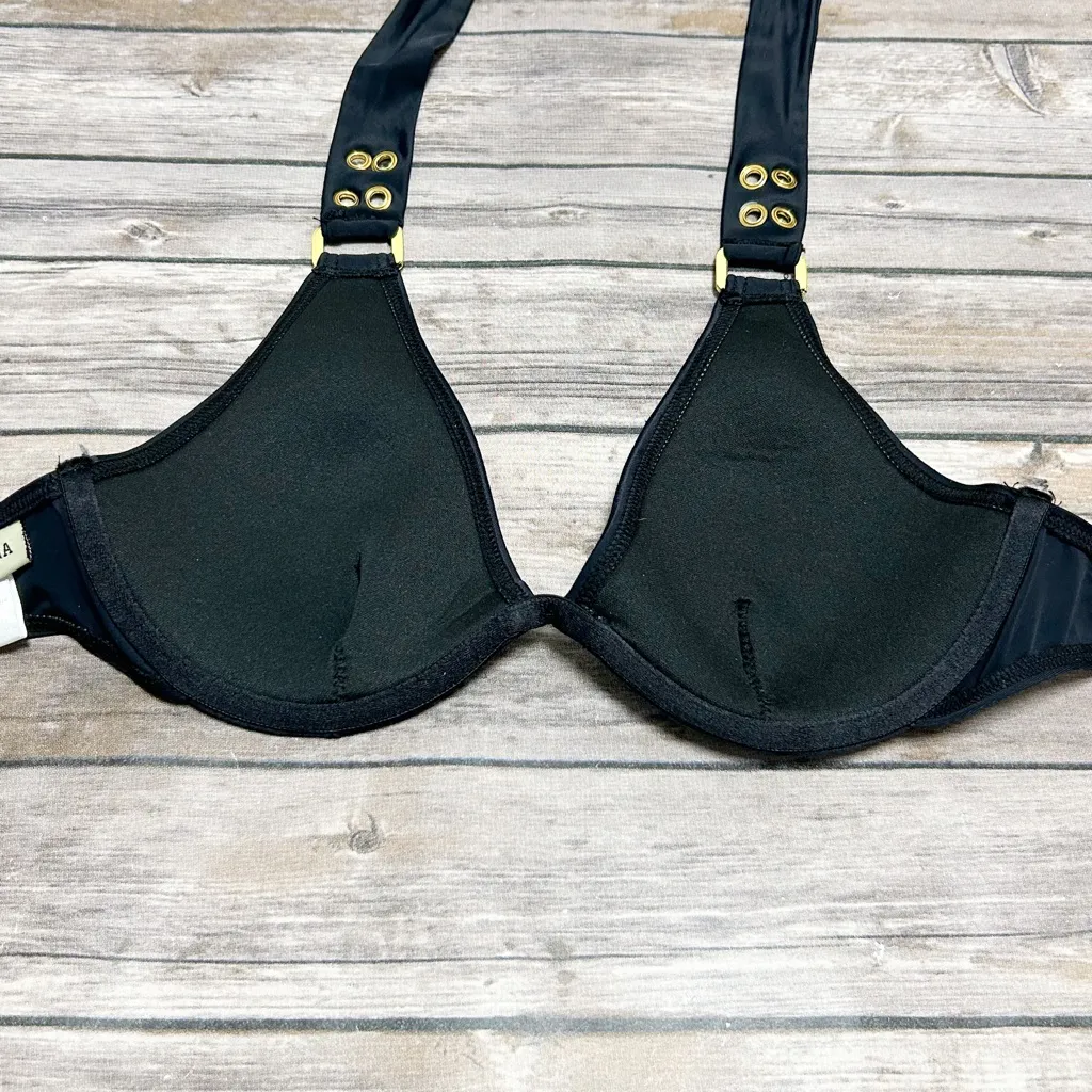 Cyn & Luca Black Halter Underwire Padded Bikini Top NWT Small Gold Tone Rivets - Image 7