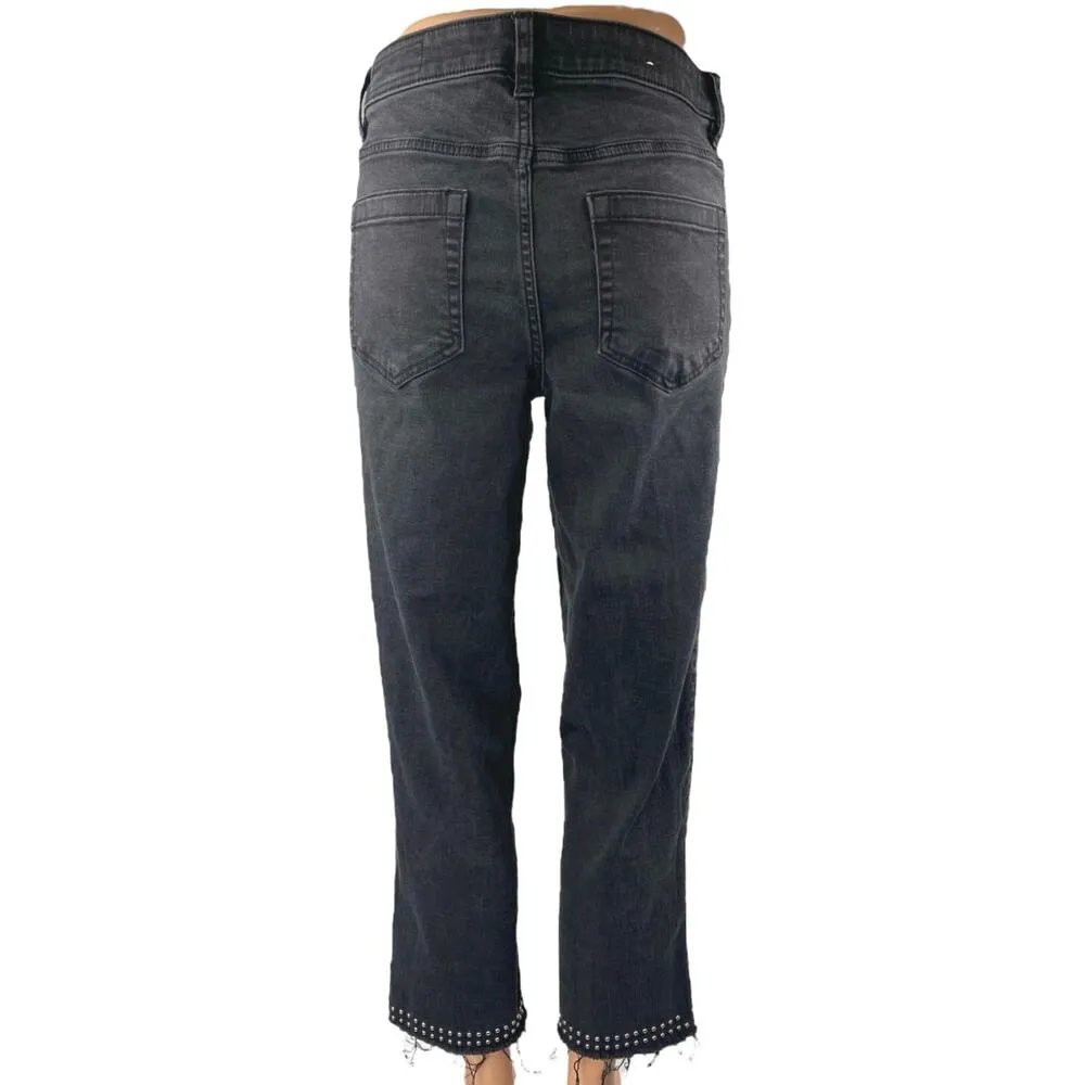 Vince Camuto Women's Black Straight Leg High Waist Studded Crop Denim Jeans 28 - Image 3