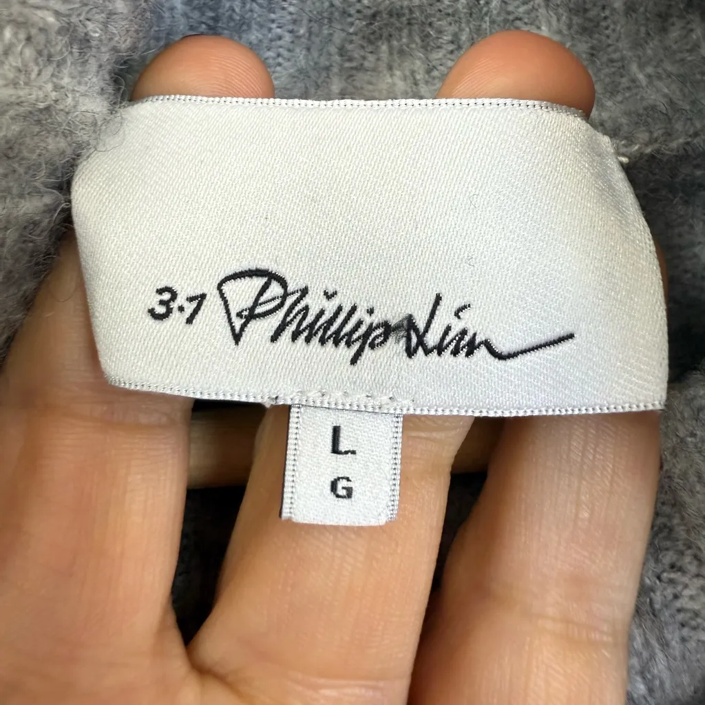 3.1 PHILLIP LIM Fringe Overlap Turtleneck Sweater Heather Gray Alpaca L - Image 6