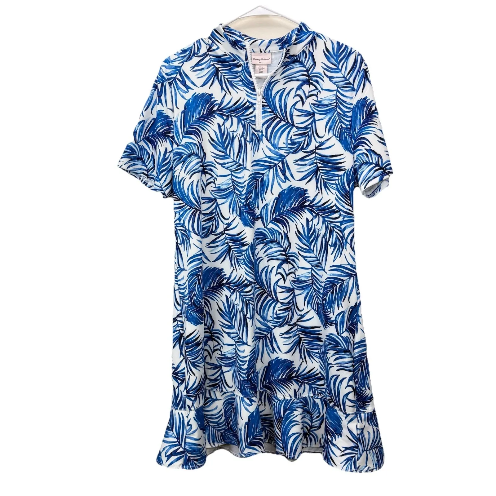 NWT Tommy Bahama Blue Palm Leaf Flounce Hem 1/4 Zip UPF Golf Athleisure Dress XL - Image 3