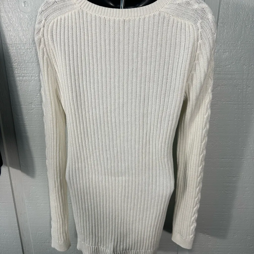 Nautica Womens Single Cable Knit Tunic Off White Sweater Size Medium EUC - Image 8