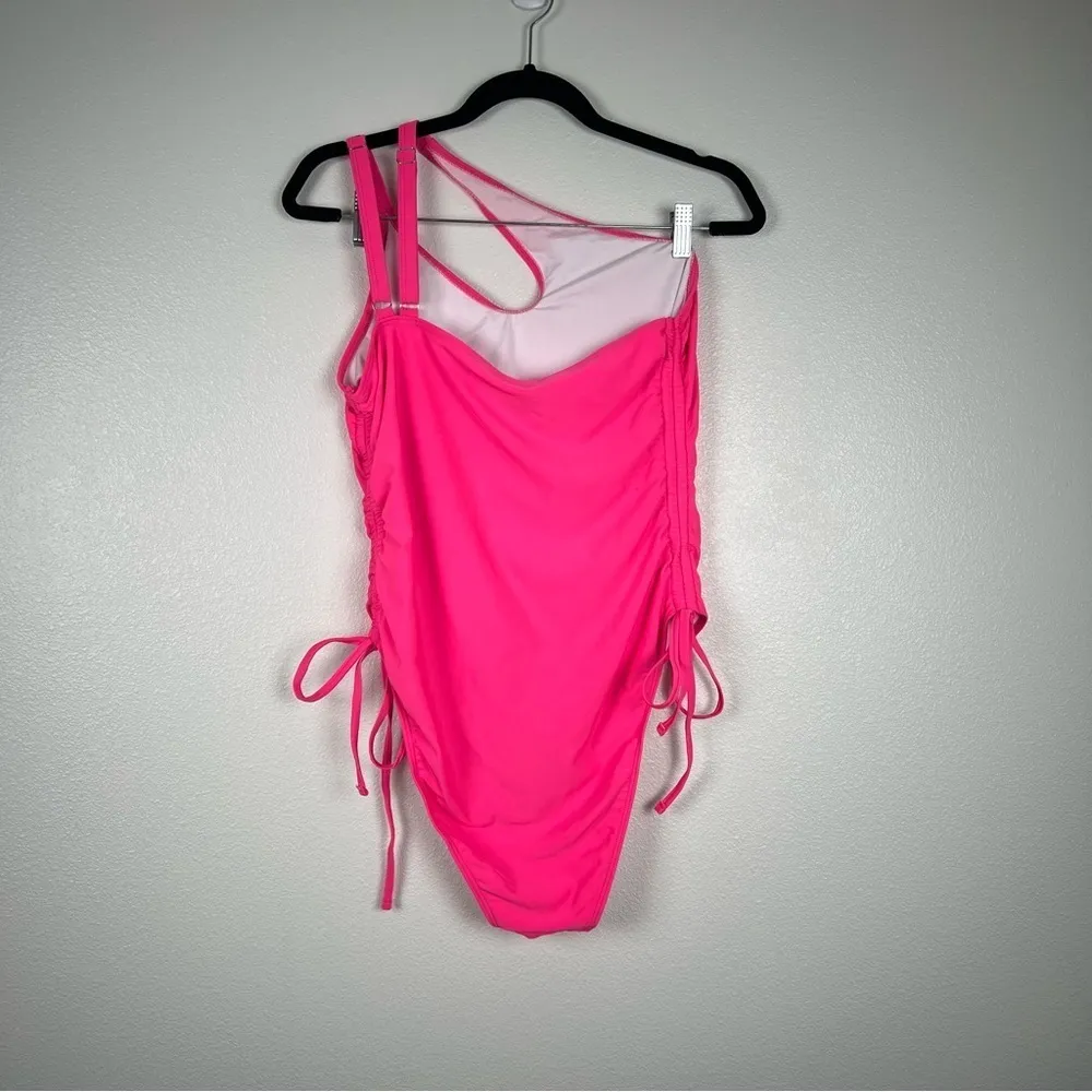 One Shoulder Hot Pink Swim Suit‎ Sz 1X - Image 4