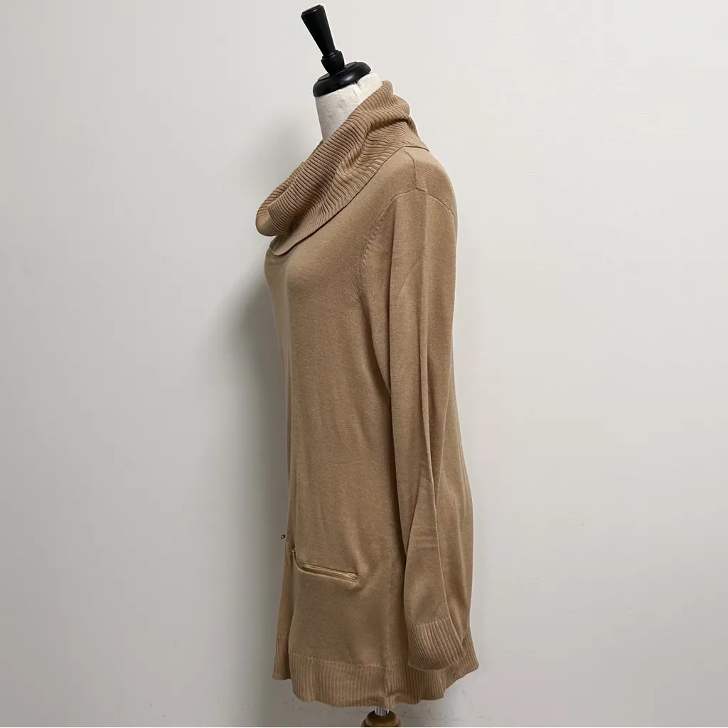 New York Company Camel Thick Cowl Neck Knit Long Zipper Pockets Sweater NWT XL Tan - Image 5