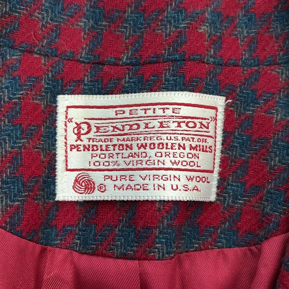 Vintage Pendleton Houndstooth Wool Crop Blazer‎ Jacket Blue  Red Sz 8 Petite - Image 5