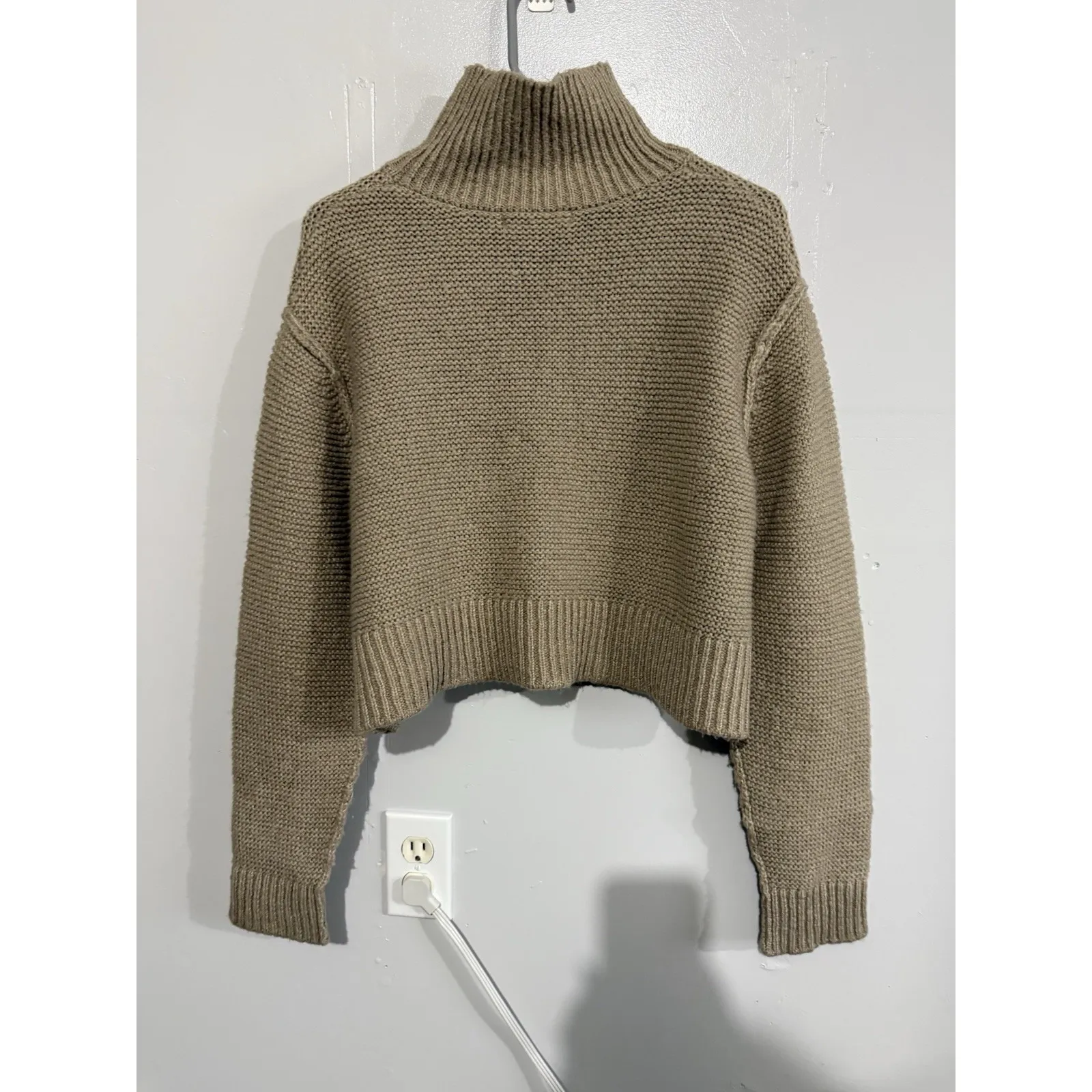 Elodie Womens Knit Crop Sweater Beige Long Sleeve Pullover Neutral Beachy L - Image 5