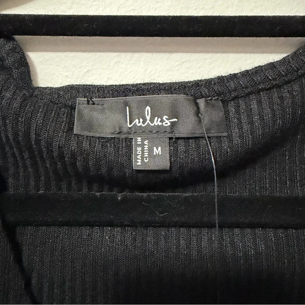 Lulus My Everyday Best Black Ribbed Short Sleeve Button-Front Top Size M NWT - Image 10