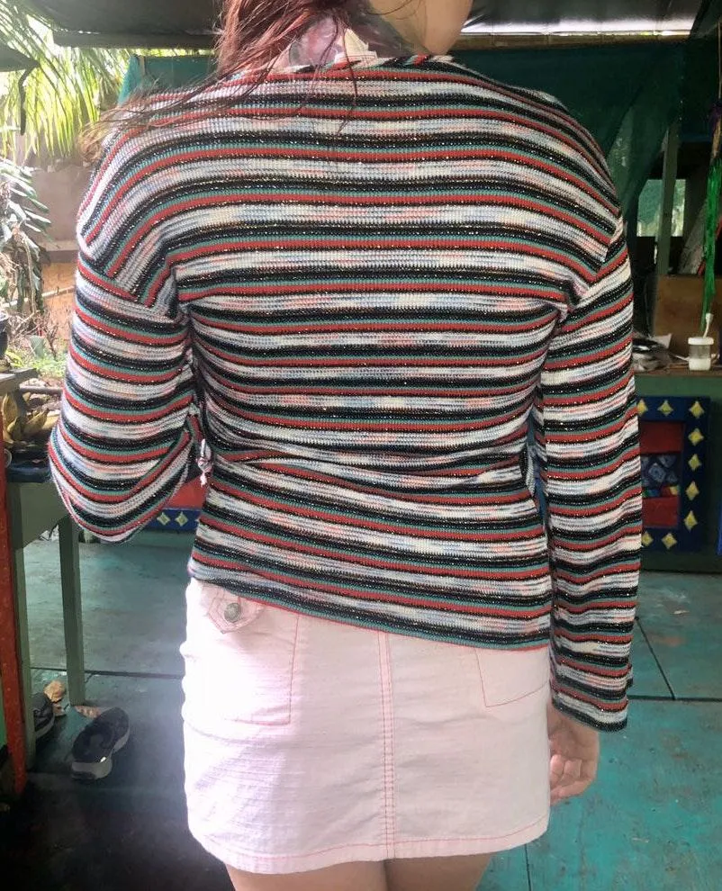 Cute Festive Sparkly Striped Sweater White - Image 3