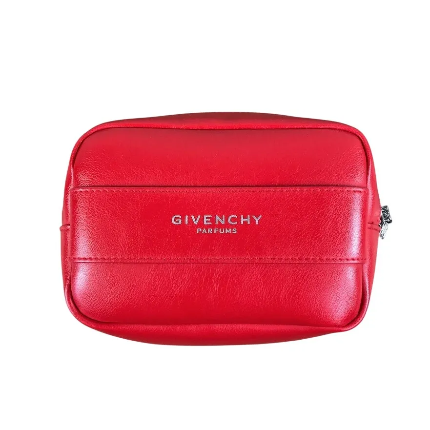 GIVENCHY Parfums Embossed Pouch Clutch Red Zip Cosmetic Makeup Travel Designer - Image 2