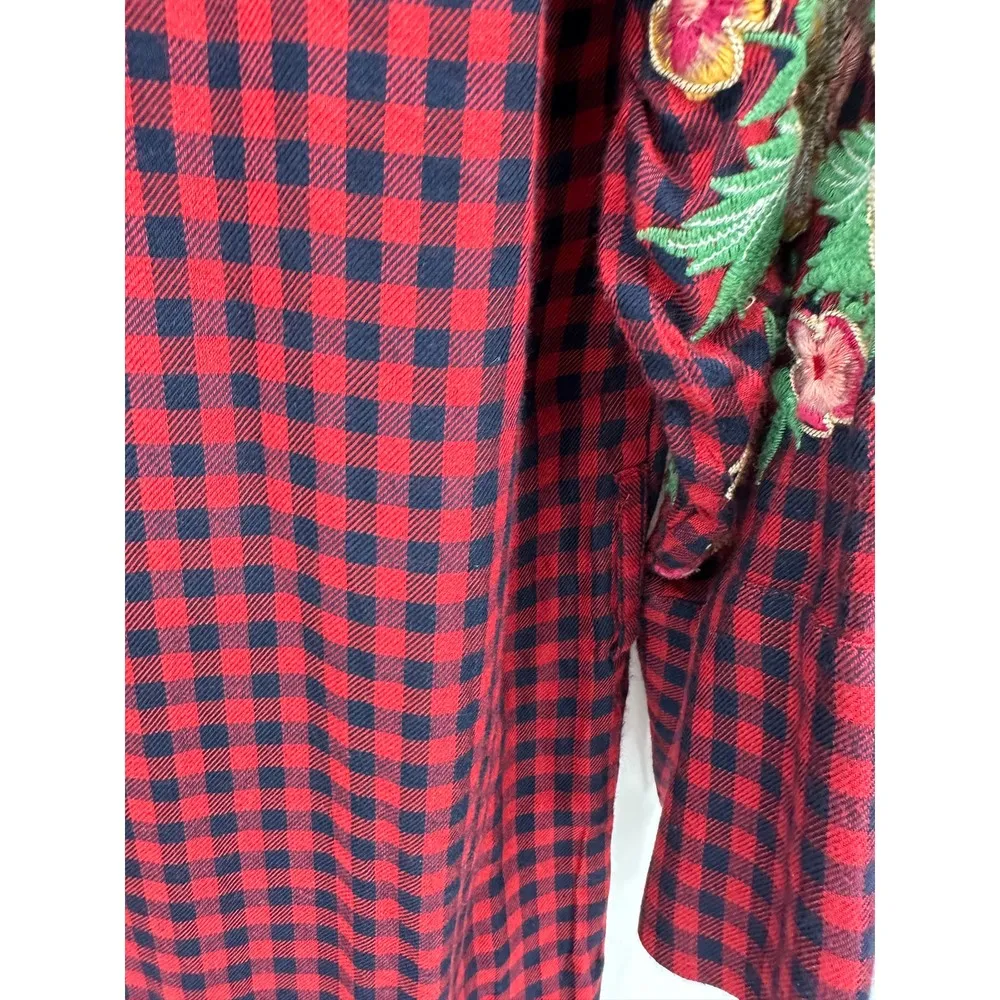 Zara Cardigan Women SMALL Red Navy Blue Plaid Button Front Maxi Dress Duster - Image 11