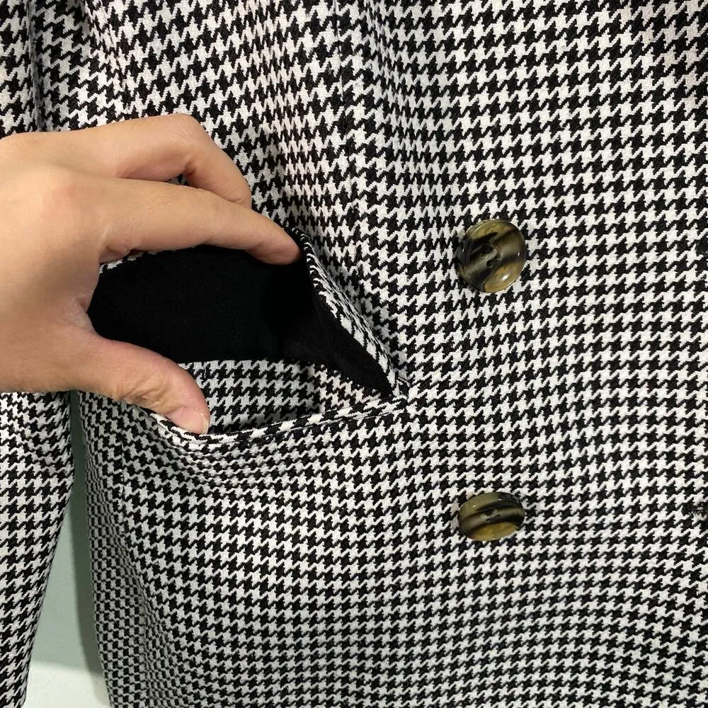 WAYF  Women Houndtooth Print Double Breasted Shoulder Pad Structure Blazer Size 8 - Image 4