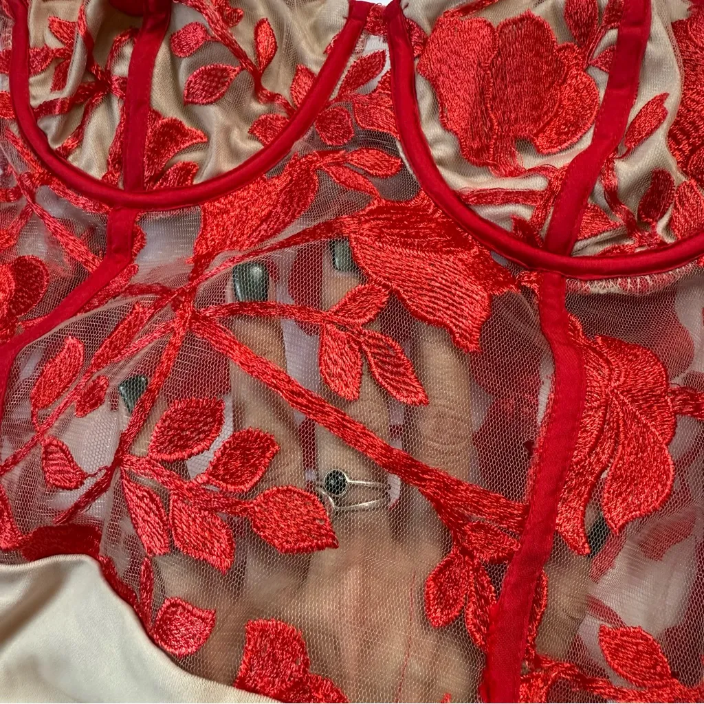 Vintage Charlotte Russe Red Lace Corset Bodysuit - Image 2