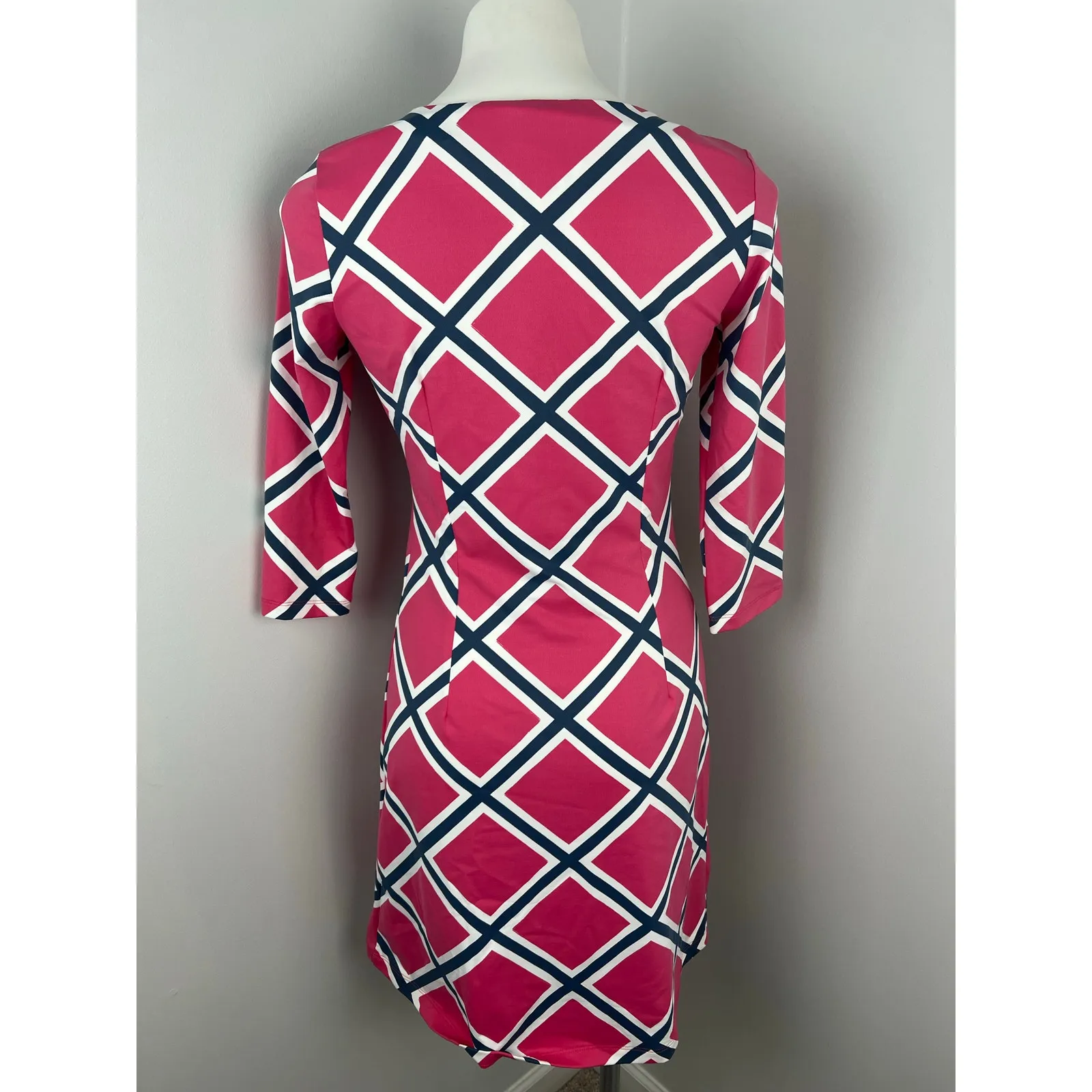 Mahi Gold Pink Blue 3/4 Sleeve Length Dress Vacation Beach Resortwear Small - Image 4